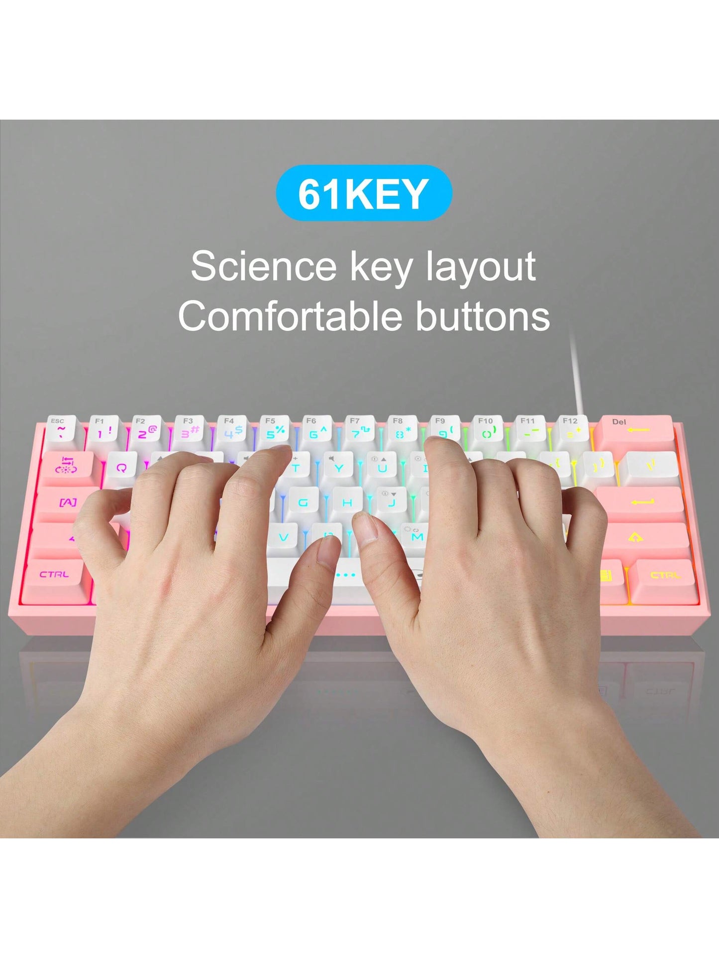 Magegee TS91 60% round Keycaps Wired Keyboard 68 Keys RGB Backlight Small Portable Office Computer Membrane Keyboard for Windows Tablet Laptop Office Home Use White