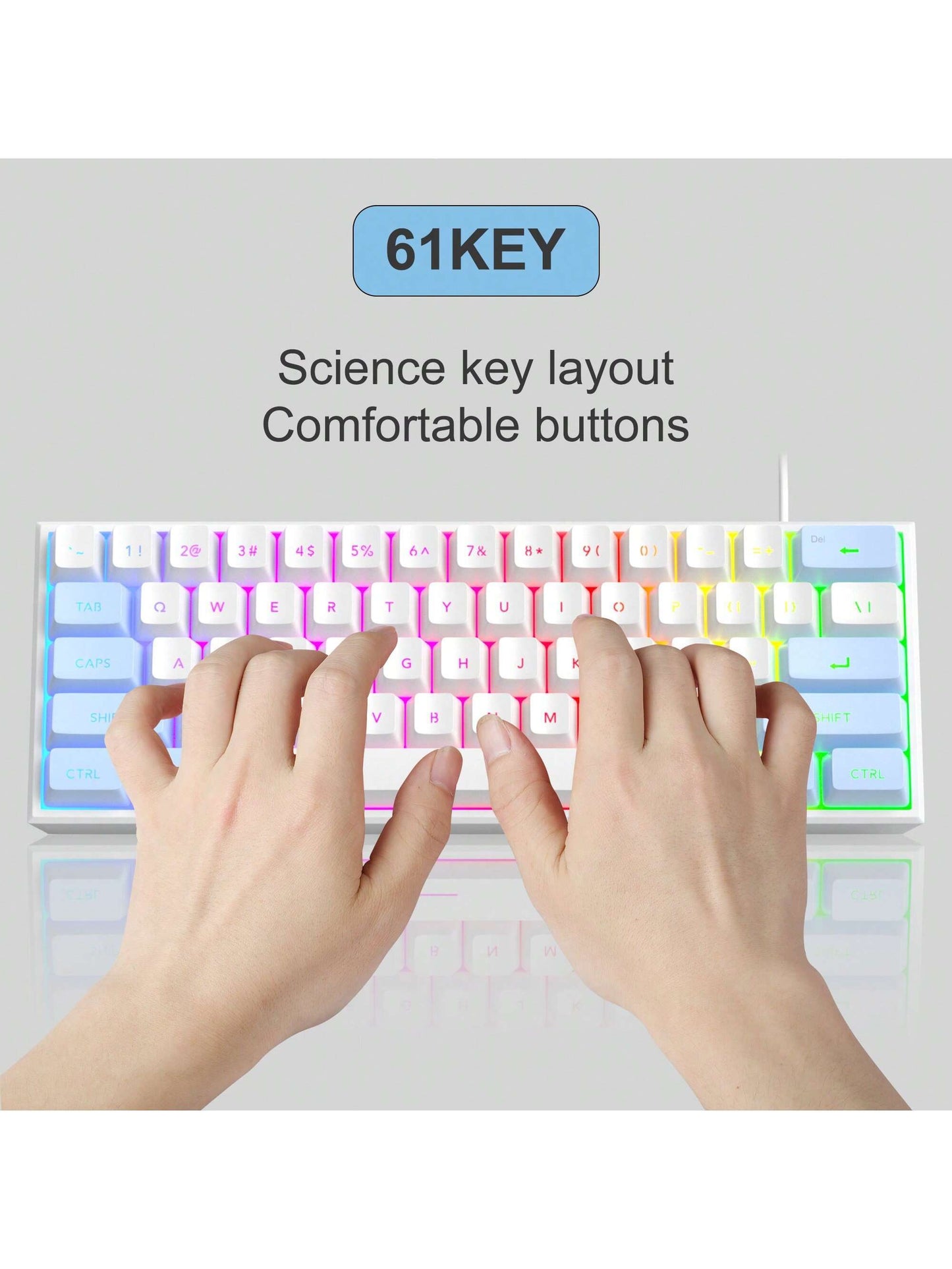 Magegee TS91 60% round Keycaps Wired Keyboard 68 Keys RGB Backlight Small Portable Office Computer Membrane Keyboard for Windows Tablet Laptop Office Home Use White