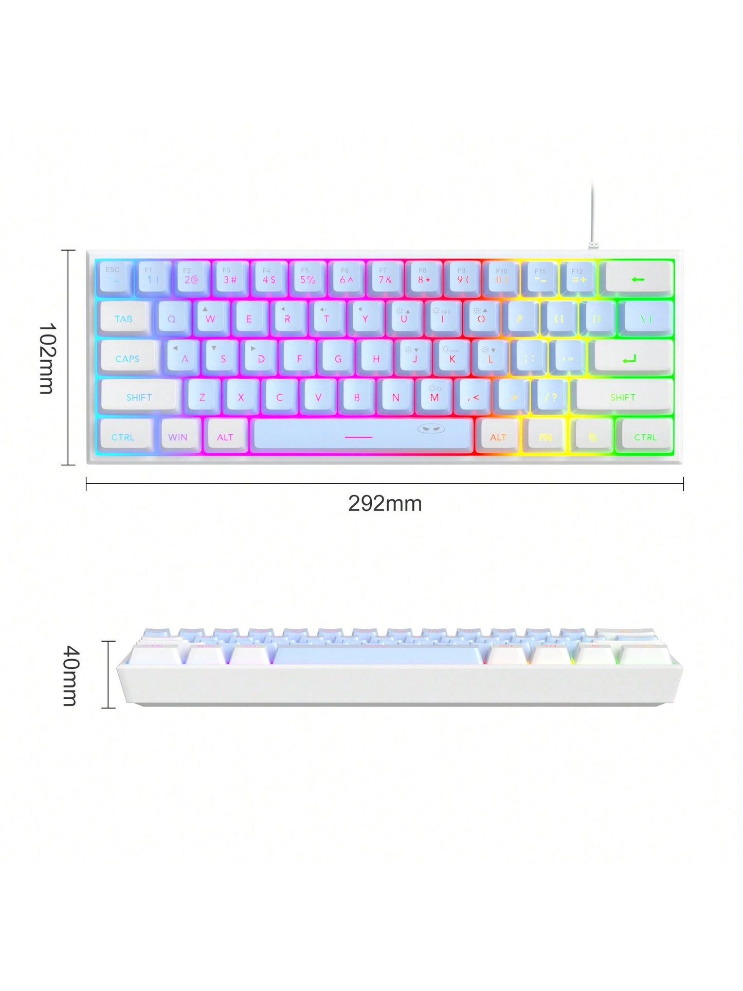 Magegee TS91 60% round Keycaps Wired Keyboard 68 Keys RGB Backlight Small Portable Office Computer Membrane Keyboard for Windows Tablet Laptop Office Home Use White