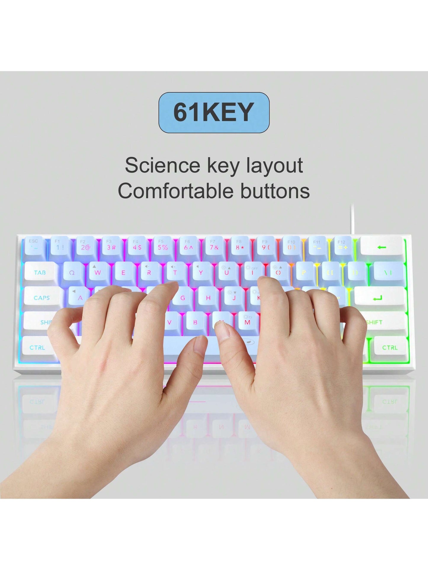 Magegee TS91 60% round Keycaps Wired Keyboard 68 Keys RGB Backlight Small Portable Office Computer Membrane Keyboard for Windows Tablet Laptop Office Home Use White