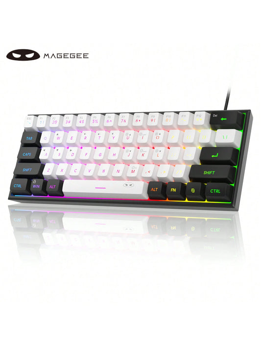 Magegee TS91 60% round Keycaps Wired Keyboard 68 Keys RGB Backlight Small Portable Office Computer Membrane Keyboard for Windows Tablet Laptop Office Home Use White