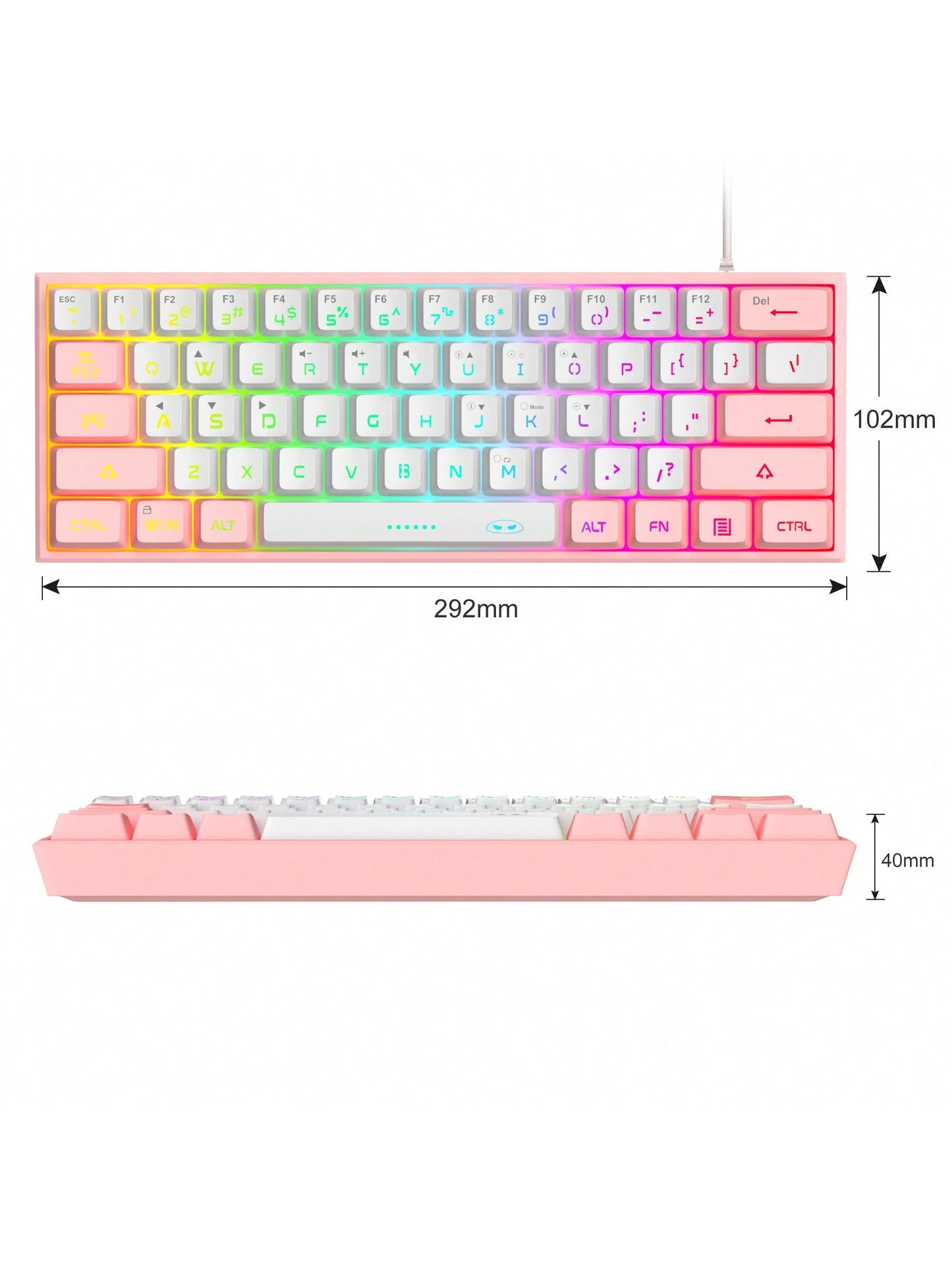 Magegee TS91 60% round Keycaps Wired Keyboard 68 Keys RGB Backlight Small Portable Office Computer Membrane Keyboard for Windows Tablet Laptop Office Home Use White