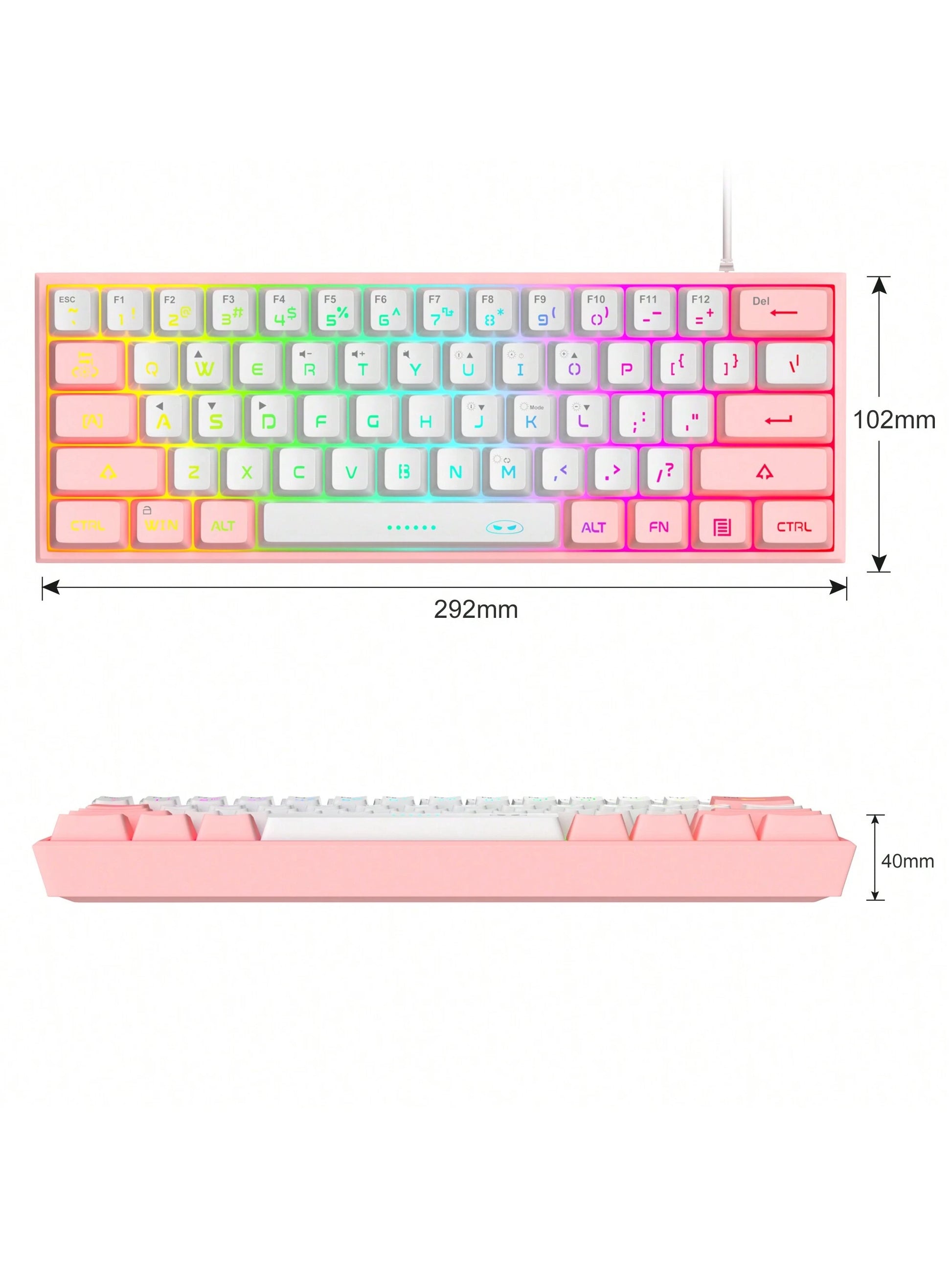 Magegee TS91 60% round Keycaps Wired Keyboard 68 Keys RGB Backlight Small Portable Office Computer Membrane Keyboard for Windows Tablet Laptop Office Home Use White