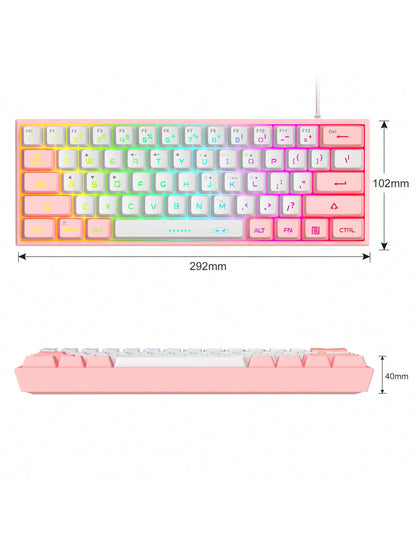 Magegee TS91 60% round Keycaps Wired Keyboard 68 Keys RGB Backlight Small Portable Office Computer Membrane Keyboard for Windows Tablet Laptop Office Home Use White