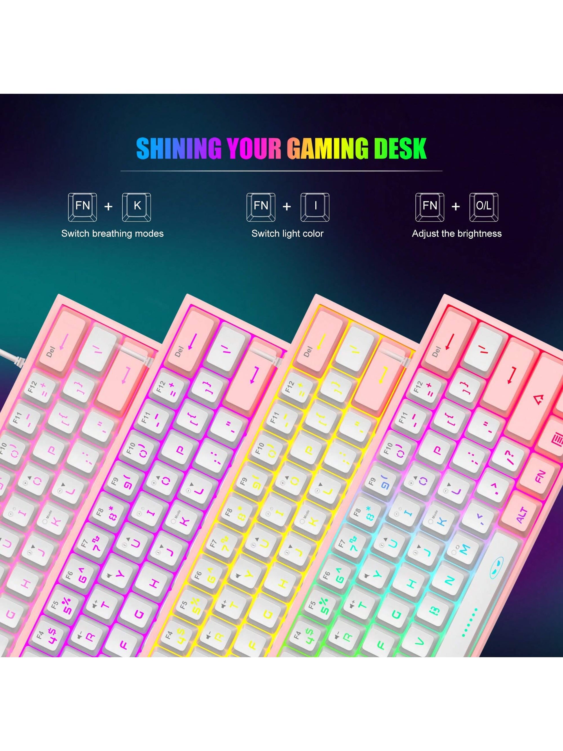 Magegee TS91 60% round Keycaps Wired Keyboard 68 Keys RGB Backlight Small Portable Office Computer Membrane Keyboard for Windows Tablet Laptop Office Home Use White