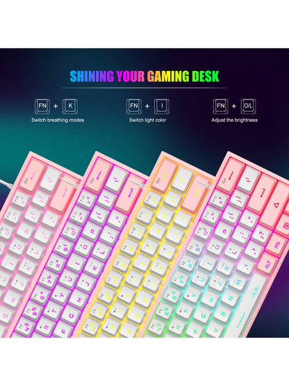 Magegee TS91 60% round Keycaps Wired Keyboard 68 Keys RGB Backlight Small Portable Office Computer Membrane Keyboard for Windows Tablet Laptop Office Home Use White