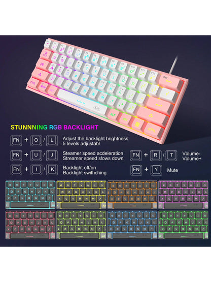 Magegee TS91 60% round Keycaps Wired Keyboard 68 Keys RGB Backlight Small Portable Office Computer Membrane Keyboard for Windows Tablet Laptop Office Home Use White