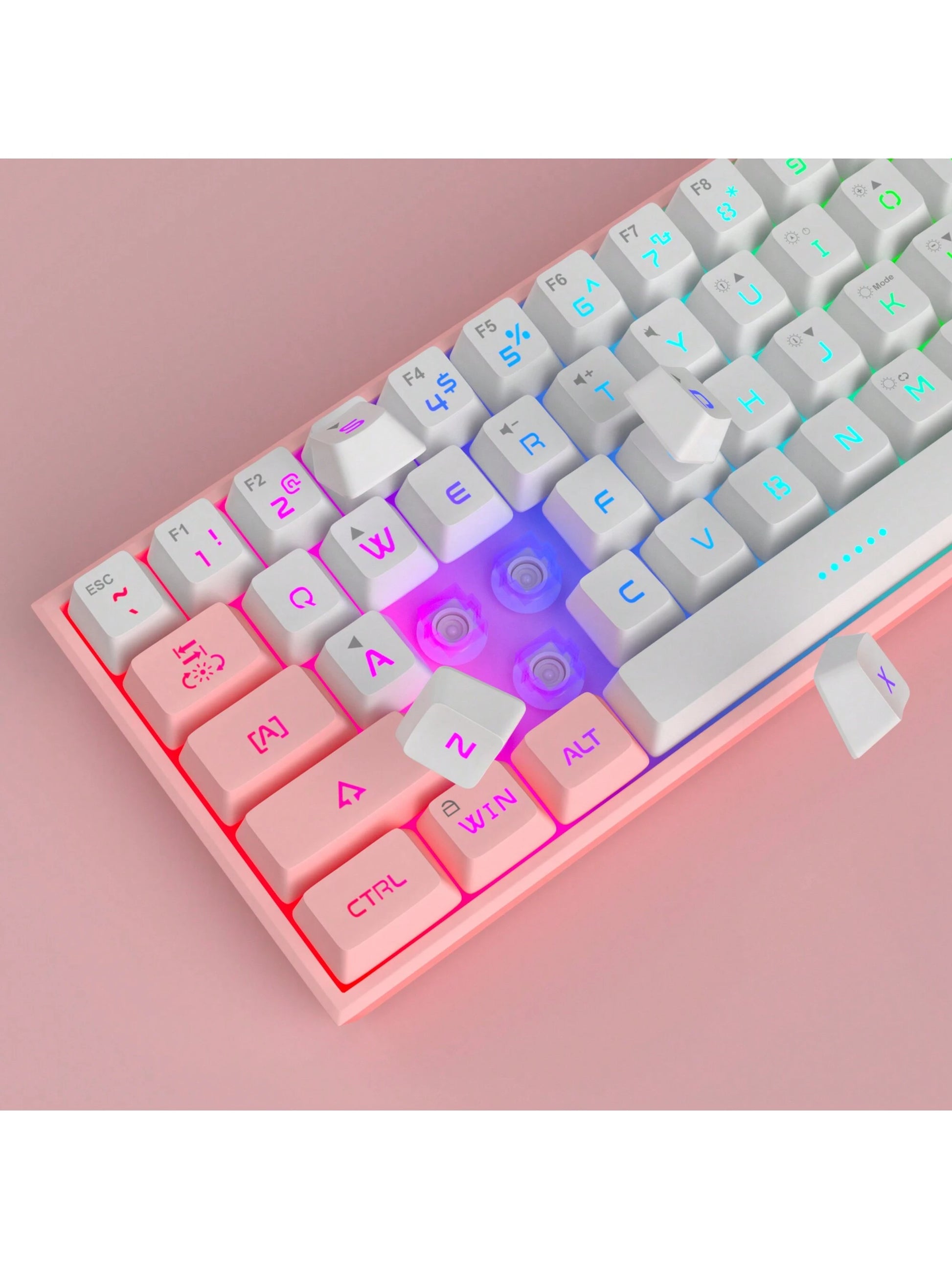 Magegee TS91 60% round Keycaps Wired Keyboard 68 Keys RGB Backlight Small Portable Office Computer Membrane Keyboard for Windows Tablet Laptop Office Home Use White