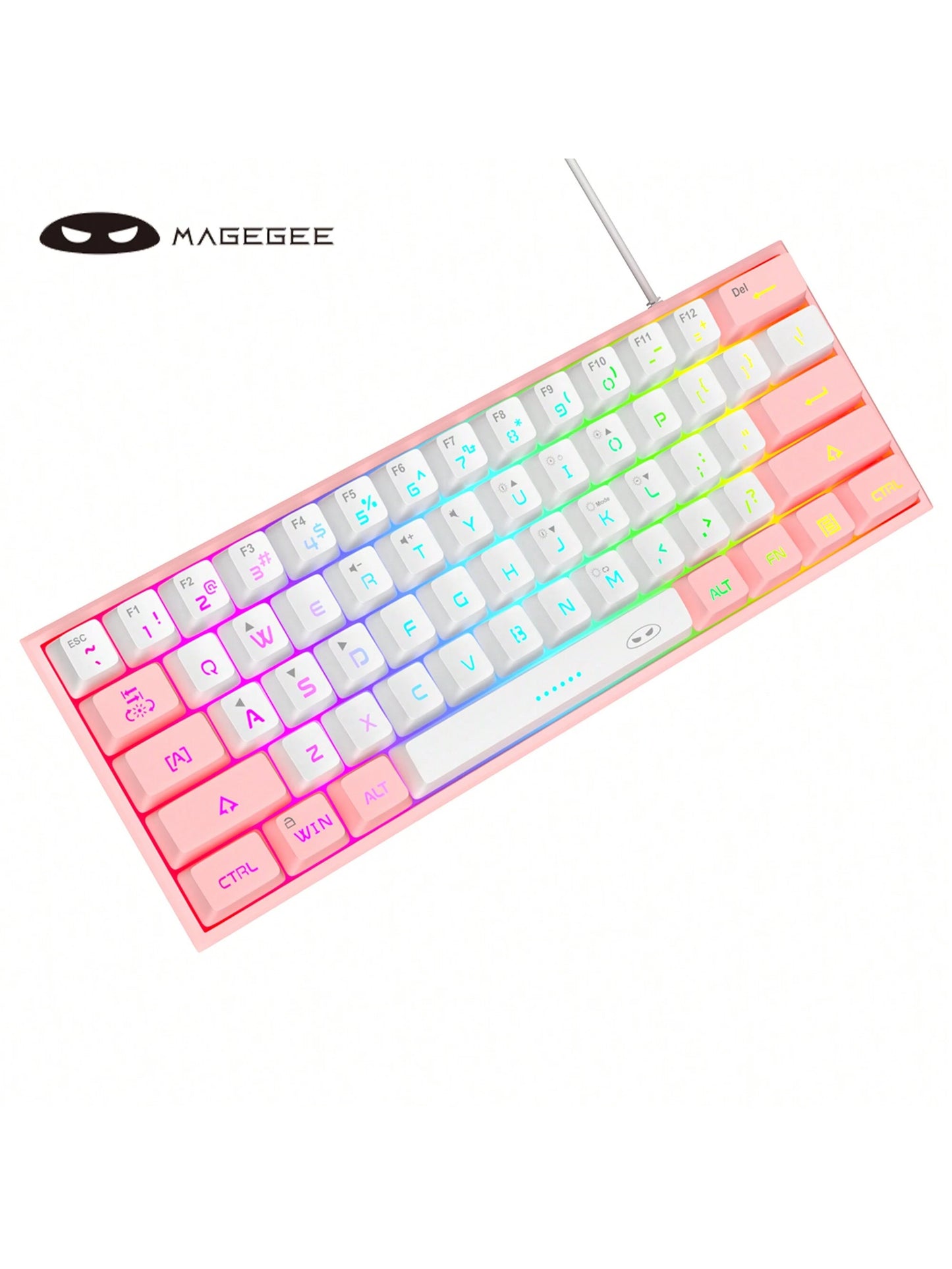 Magegee TS91 60% round Keycaps Wired Keyboard 68 Keys RGB Backlight Small Portable Office Computer Membrane Keyboard for Windows Tablet Laptop Office Home Use White