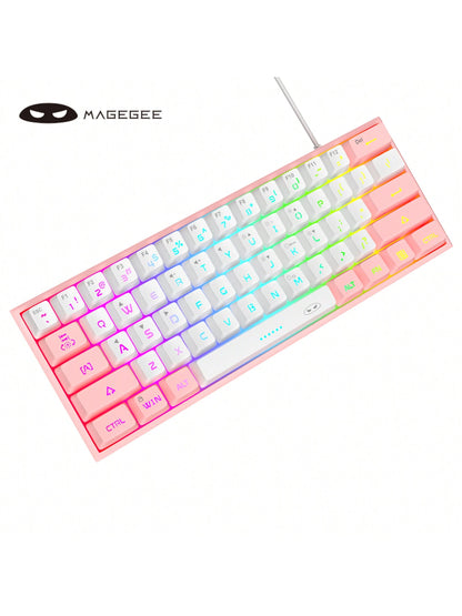 Magegee TS91 60% round Keycaps Wired Keyboard 68 Keys RGB Backlight Small Portable Office Computer Membrane Keyboard for Windows Tablet Laptop Office Home Use White