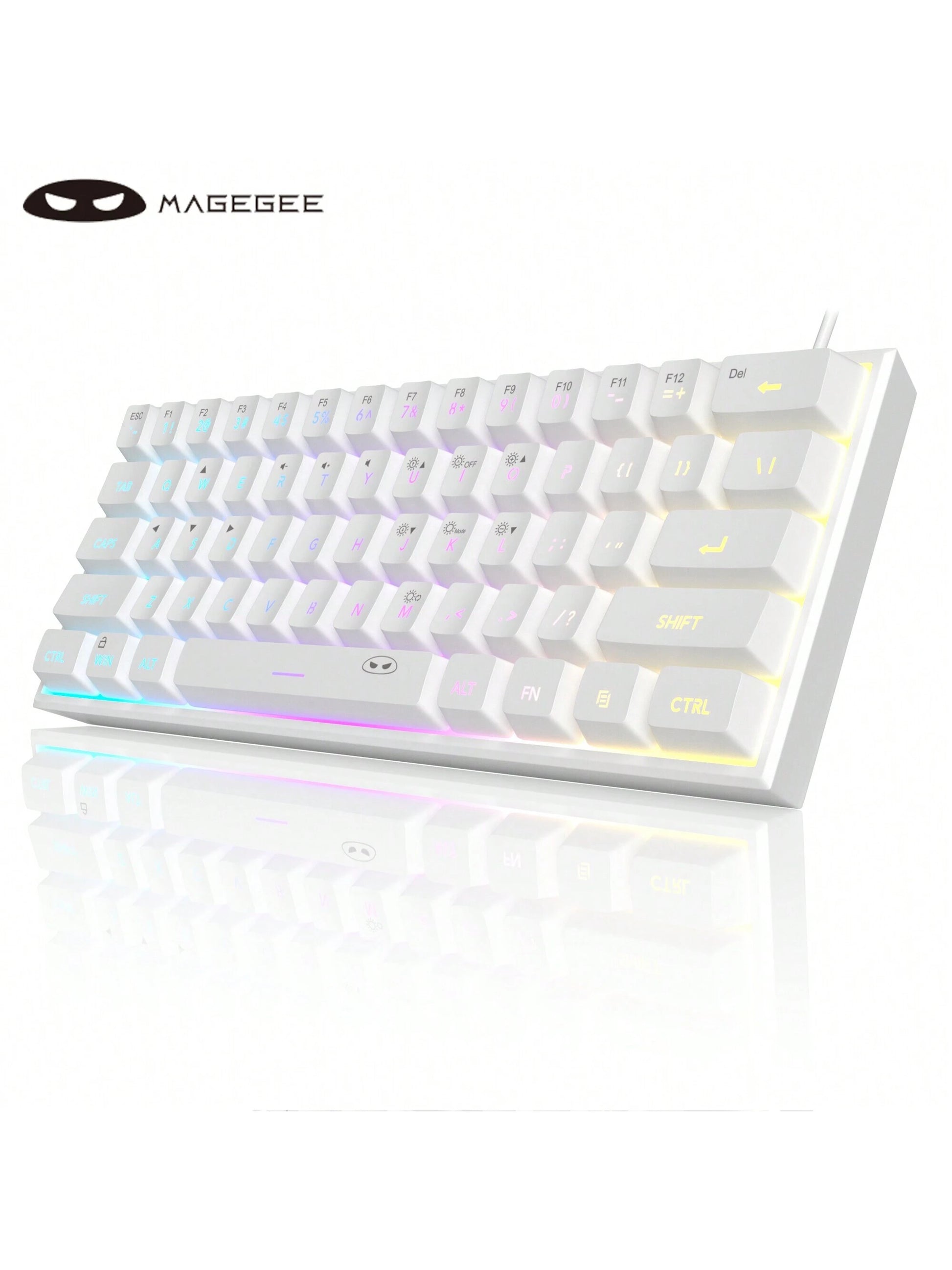 Magegee TS91 60% round Keycaps Wired Keyboard 68 Keys RGB Backlight Small Portable Office Computer Membrane Keyboard for Windows Tablet Laptop Office Home Use White