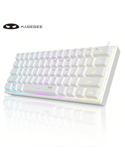 Magegee TS91 60% round Keycaps Wired Keyboard 68 Keys RGB Backlight Small Portable Office Computer Membrane Keyboard for Windows Tablet Laptop Office Home Use White