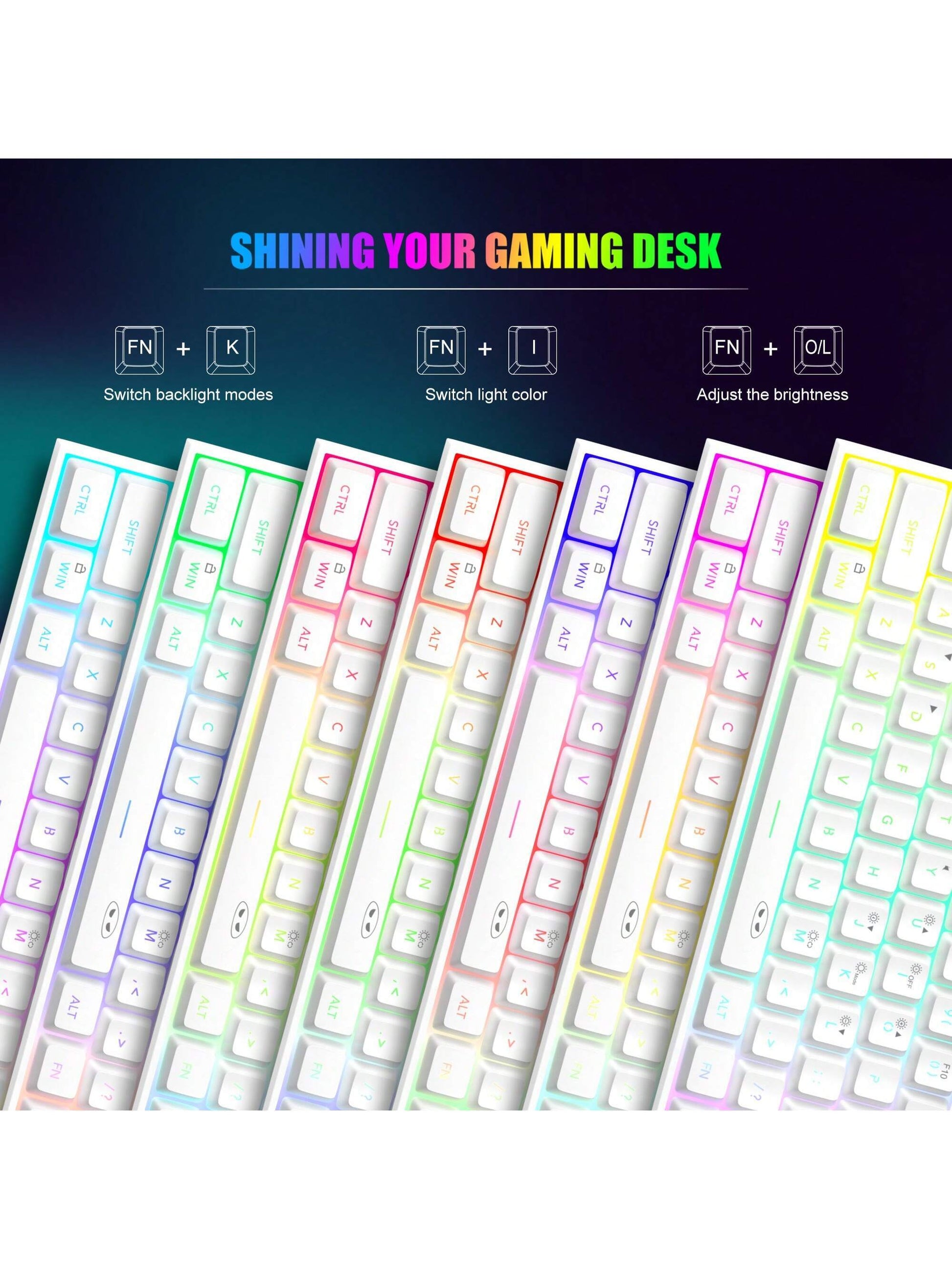 Magegee TS91 60% round Keycaps Wired Keyboard 68 Keys RGB Backlight Small Portable Office Computer Membrane Keyboard for Windows Tablet Laptop Office Home Use White