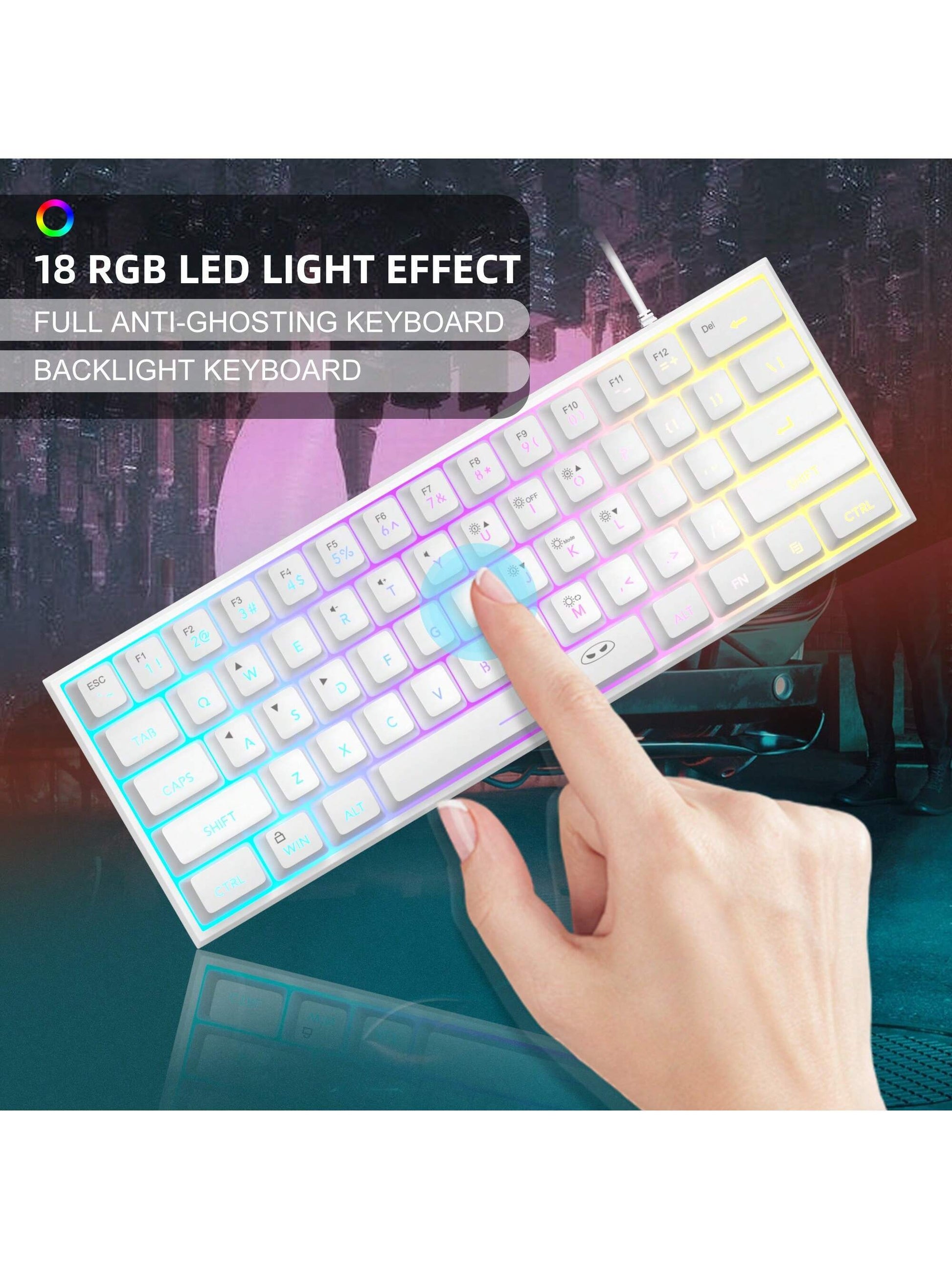 Magegee TS91 60% round Keycaps Wired Keyboard 68 Keys RGB Backlight Small Portable Office Computer Membrane Keyboard for Windows Tablet Laptop Office Home Use White