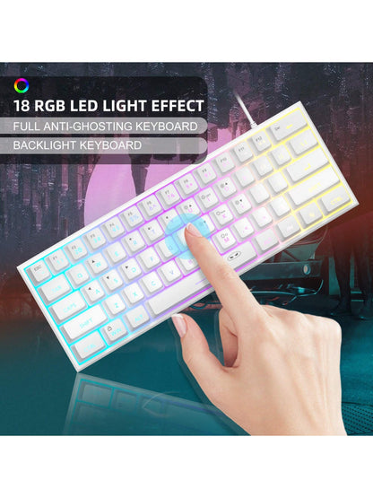 Magegee TS91 60% round Keycaps Wired Keyboard 68 Keys RGB Backlight Small Portable Office Computer Membrane Keyboard for Windows Tablet Laptop Office Home Use White