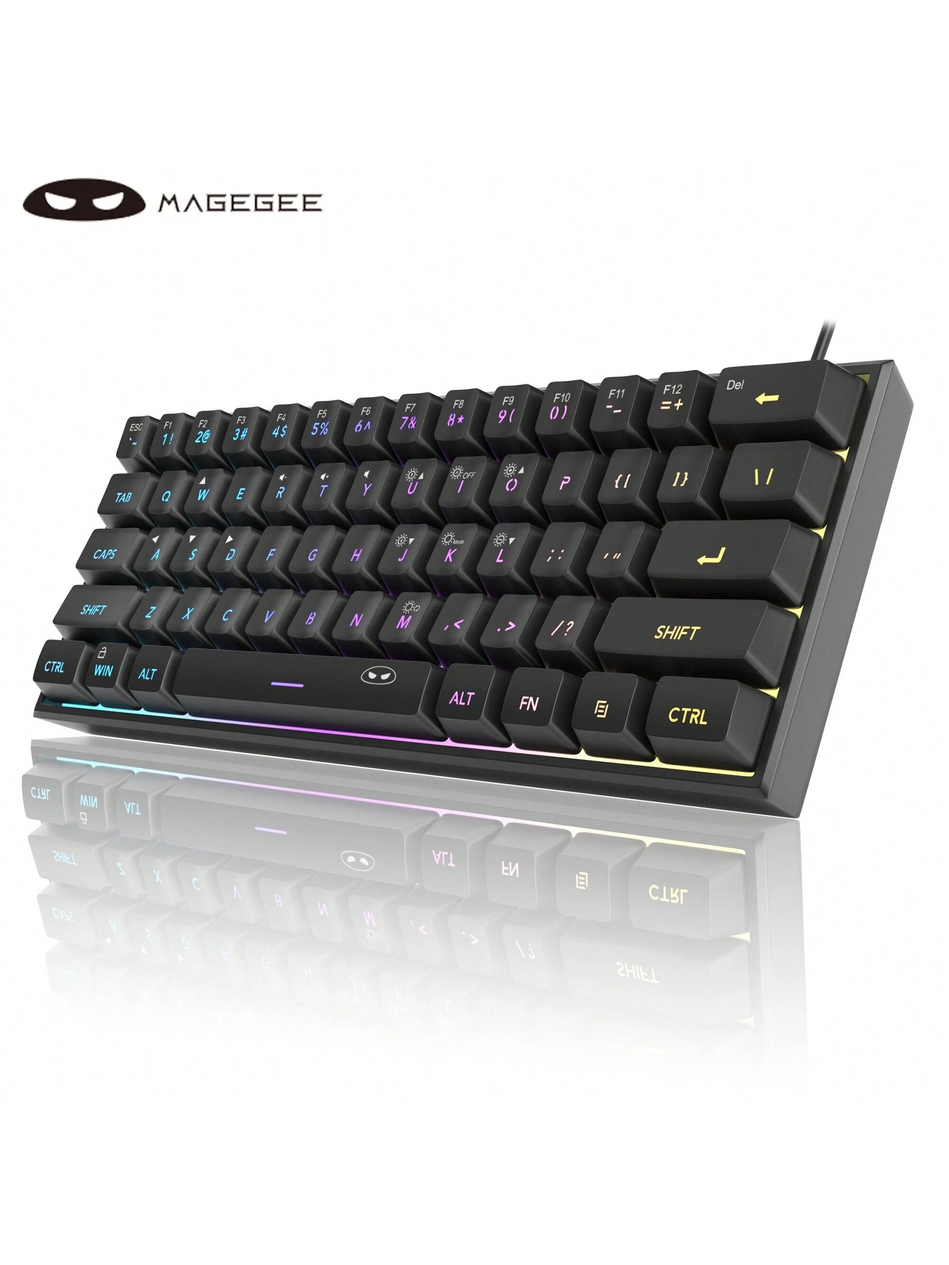Magegee TS91 60% round Keycaps Wired Keyboard 68 Keys RGB Backlight Small Portable Office Computer Membrane Keyboard for Windows Tablet Laptop Office Home Use White
