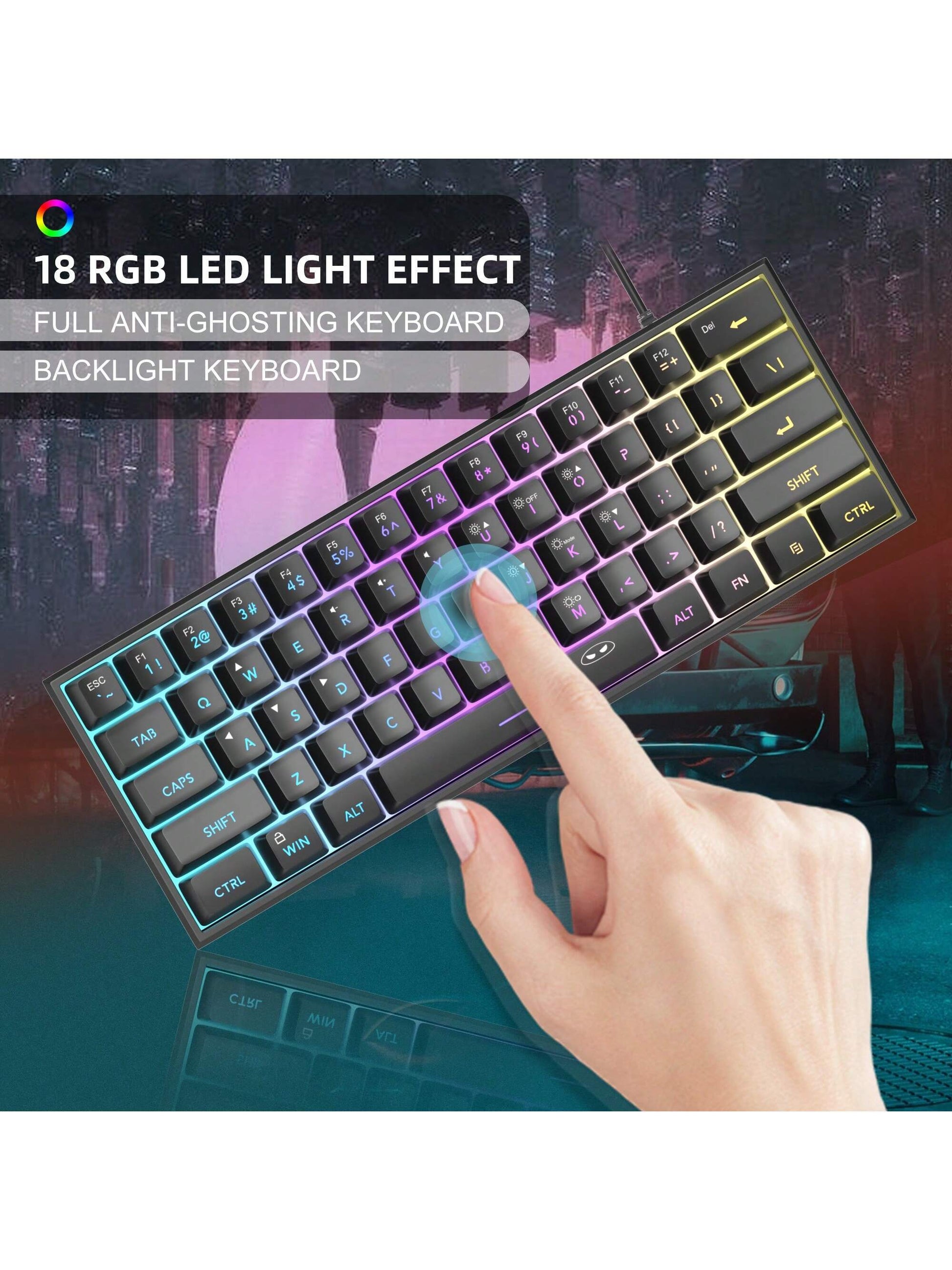 Magegee TS91 60% round Keycaps Wired Keyboard 68 Keys RGB Backlight Small Portable Office Computer Membrane Keyboard for Windows Tablet Laptop Office Home Use White