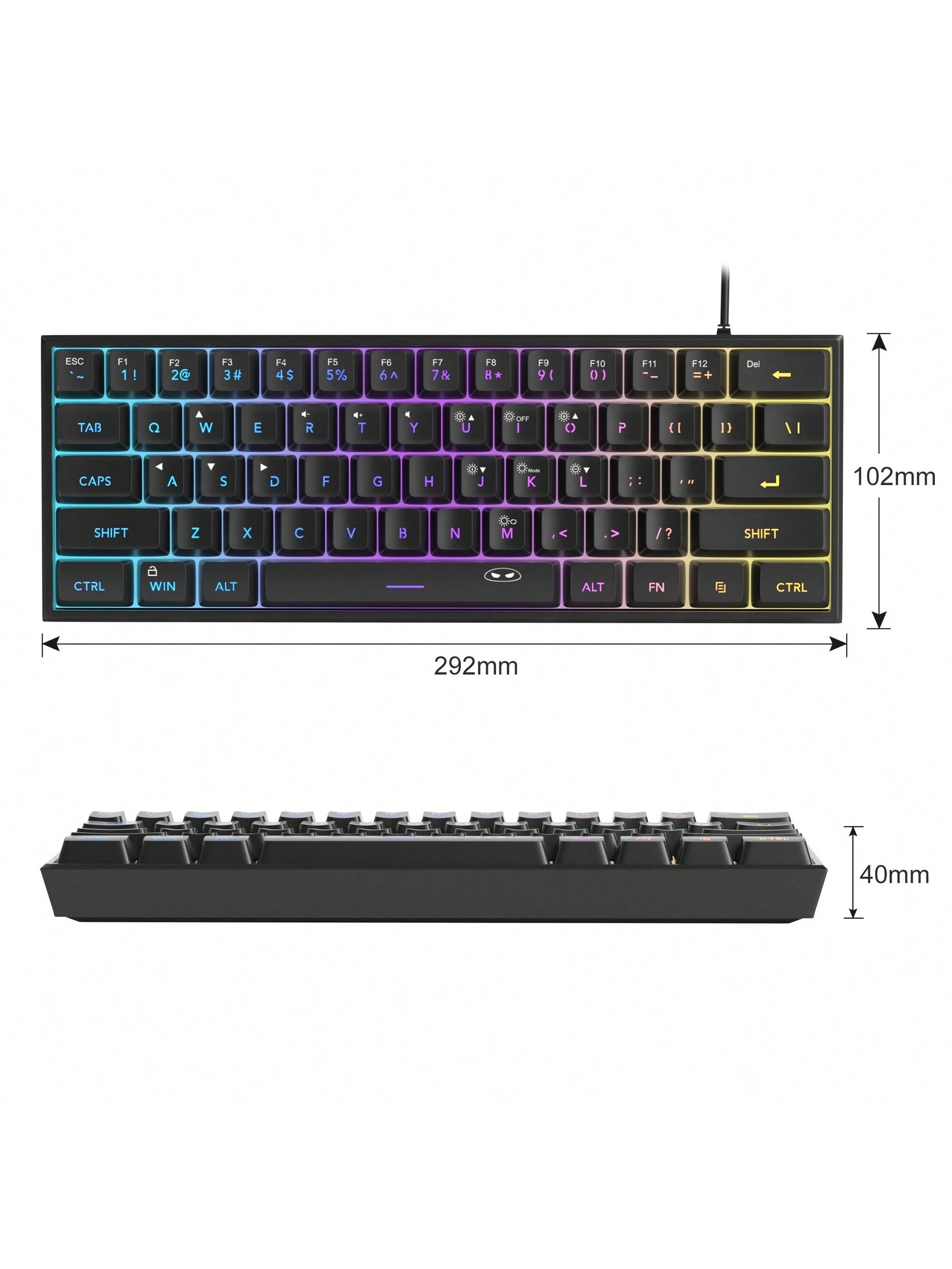 Magegee TS91 60% round Keycaps Wired Keyboard 68 Keys RGB Backlight Small Portable Office Computer Membrane Keyboard for Windows Tablet Laptop Office Home Use White