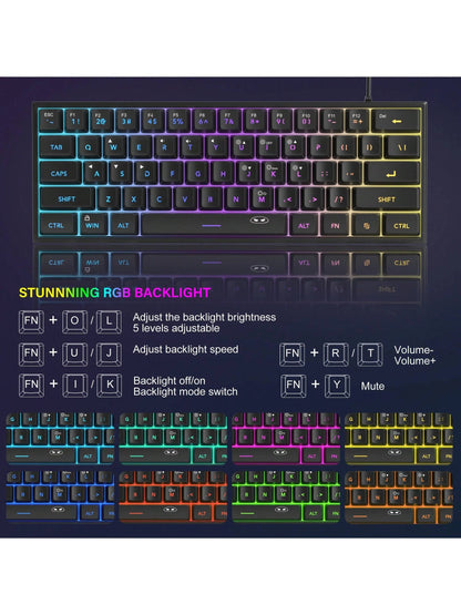 Magegee TS91 60% round Keycaps Wired Keyboard 68 Keys RGB Backlight Small Portable Office Computer Membrane Keyboard for Windows Tablet Laptop Office Home Use White