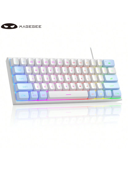 Magegee TS91 60% round Keycaps Wired Keyboard 68 Keys RGB Backlight Small Portable Office Computer Membrane Keyboard for Windows Tablet Laptop Office Home Use White