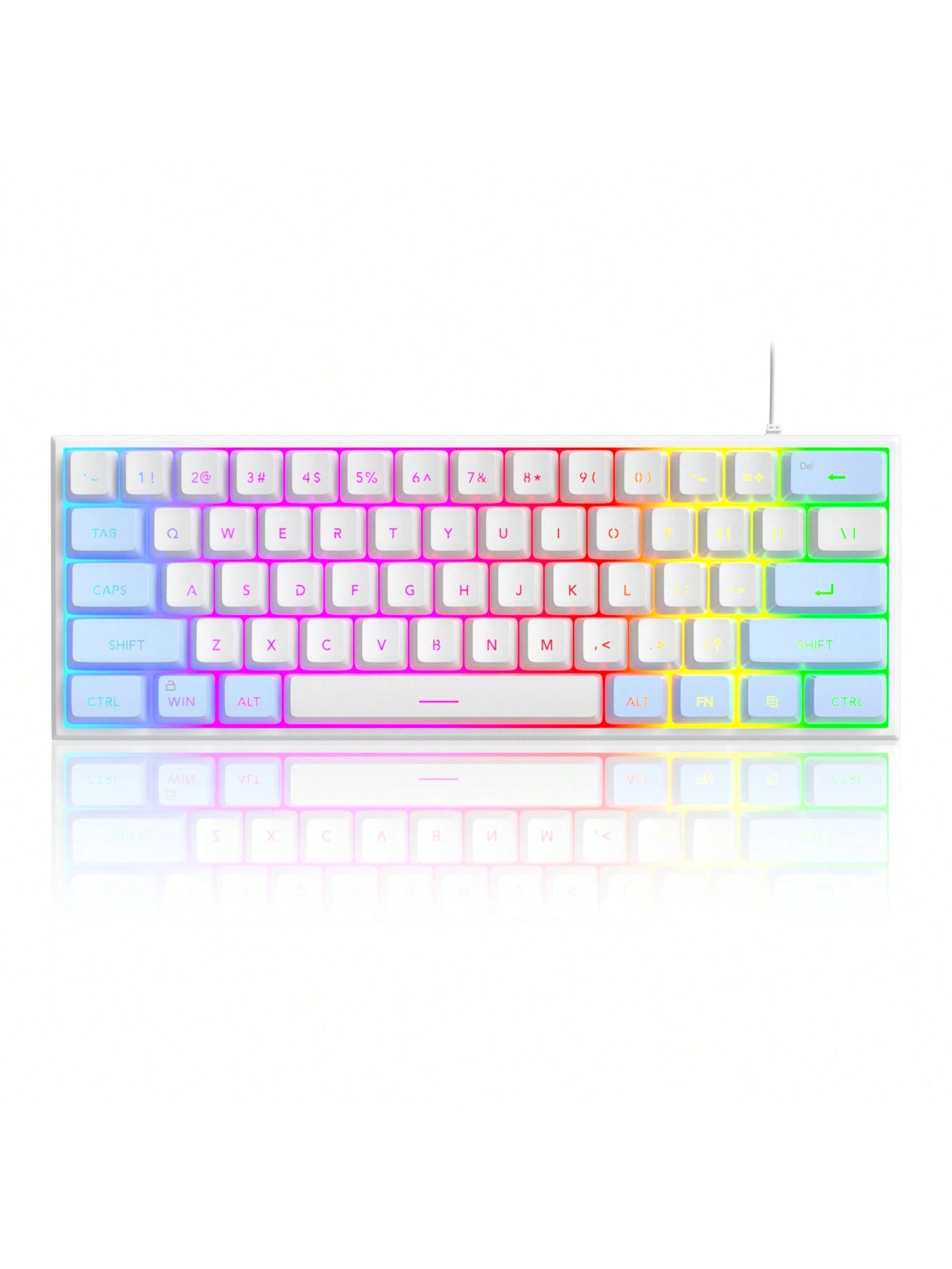 Magegee TS91 60% round Keycaps Wired Keyboard 68 Keys RGB Backlight Small Portable Office Computer Membrane Keyboard for Windows Tablet Laptop Office Home Use White