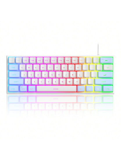 Magegee TS91 60% round Keycaps Wired Keyboard 68 Keys RGB Backlight Small Portable Office Computer Membrane Keyboard for Windows Tablet Laptop Office Home Use White