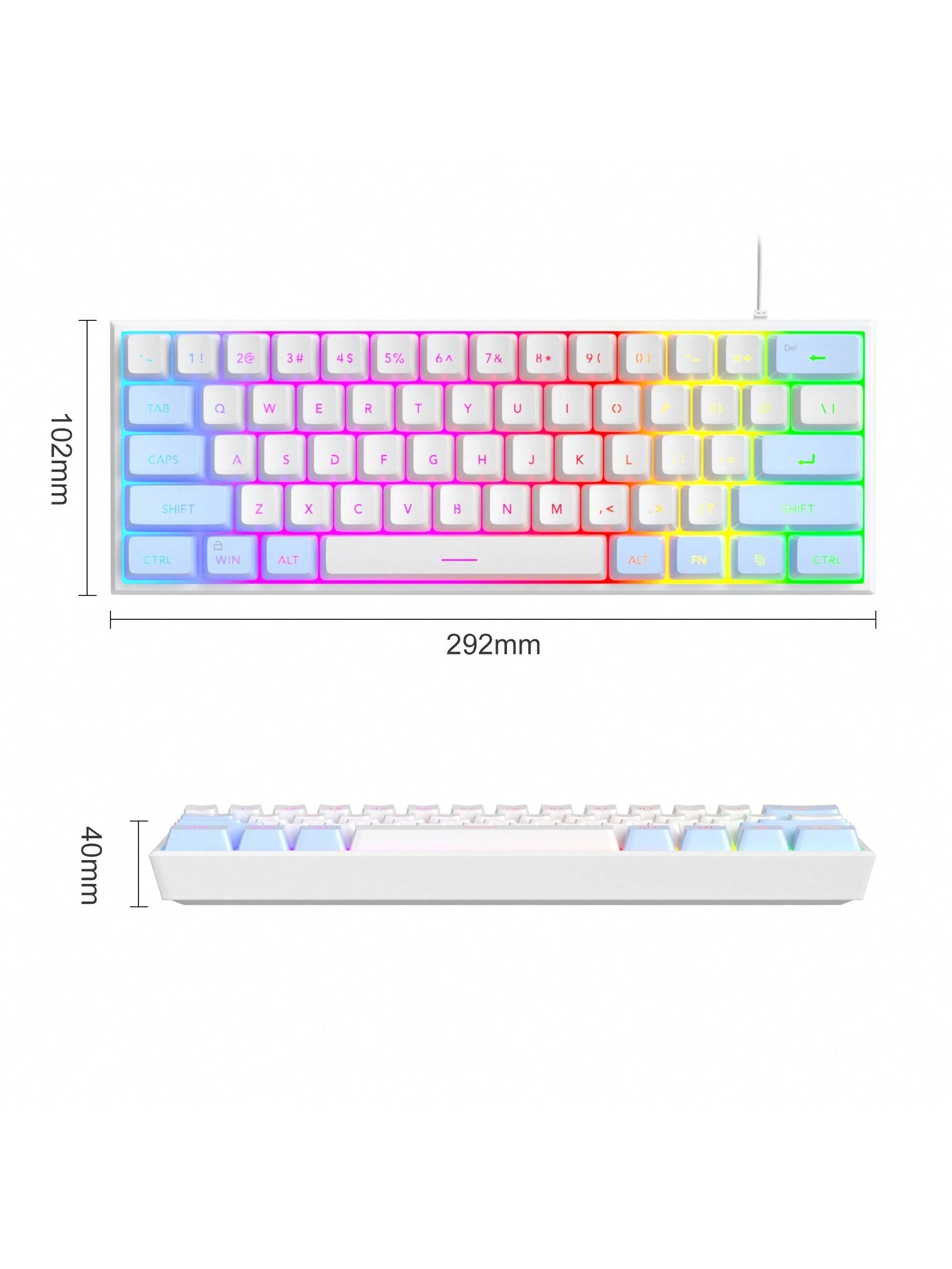 Magegee TS91 60% round Keycaps Wired Keyboard 68 Keys RGB Backlight Small Portable Office Computer Membrane Keyboard for Windows Tablet Laptop Office Home Use White