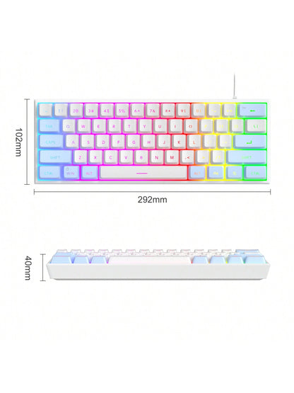 Magegee TS91 60% round Keycaps Wired Keyboard 68 Keys RGB Backlight Small Portable Office Computer Membrane Keyboard for Windows Tablet Laptop Office Home Use White