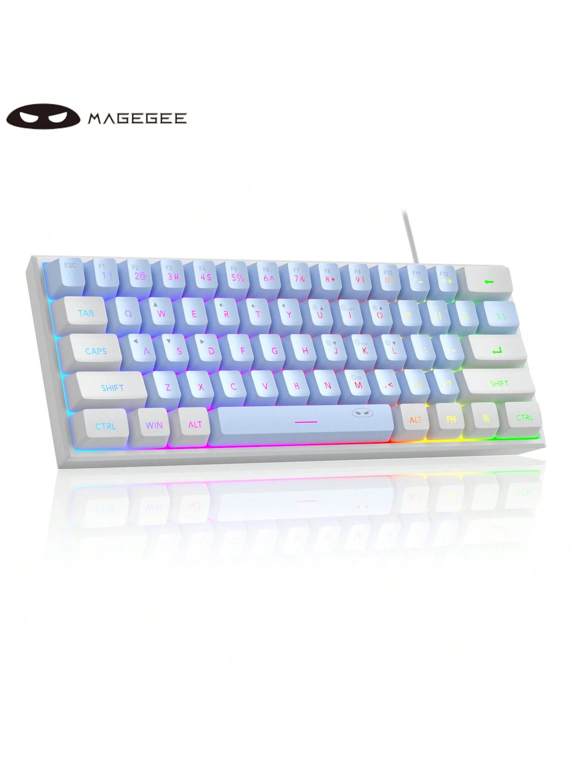 Magegee TS91 60% round Keycaps Wired Keyboard 68 Keys RGB Backlight Small Portable Office Computer Membrane Keyboard for Windows Tablet Laptop Office Home Use White