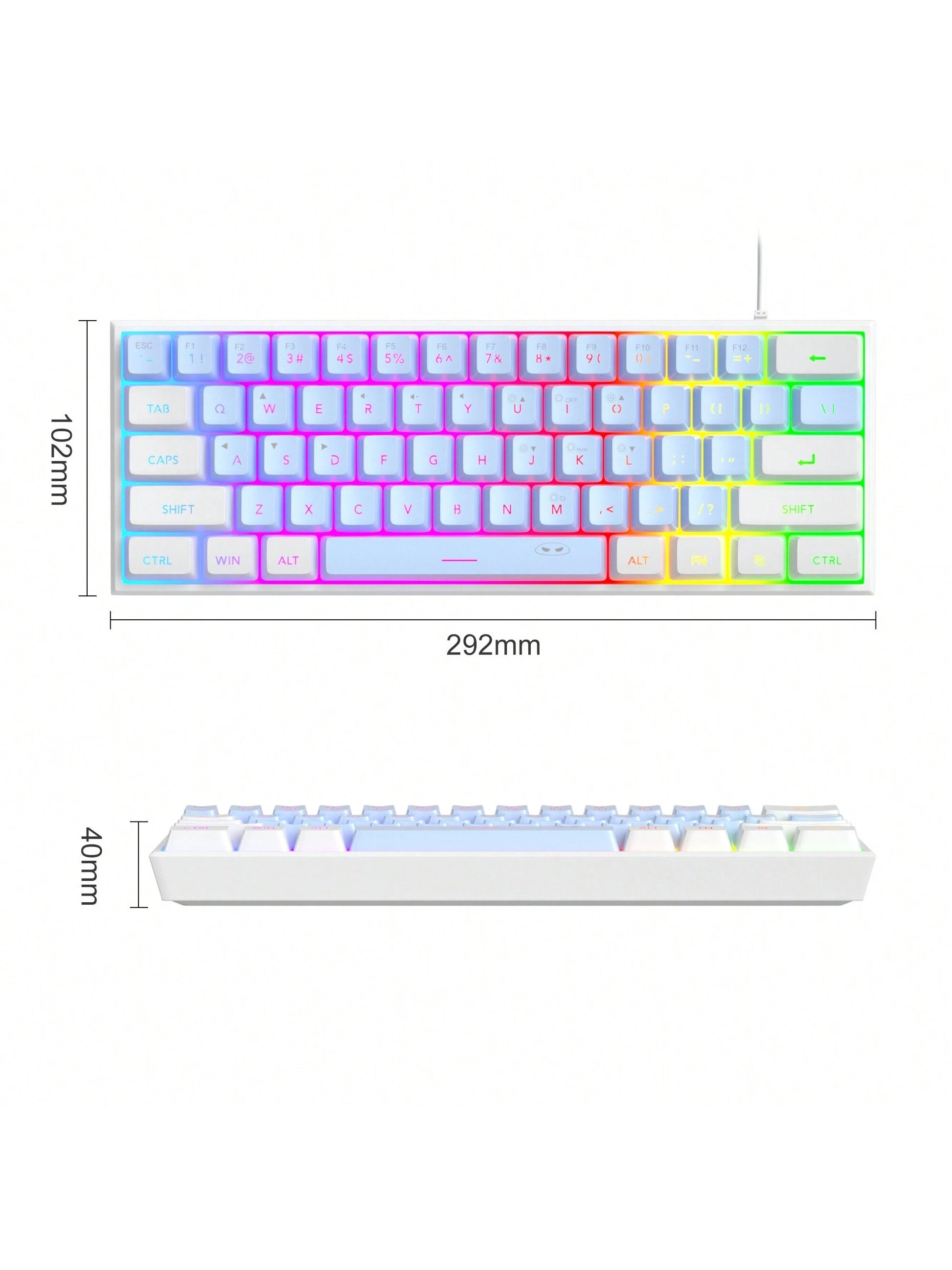 Magegee TS91 60% round Keycaps Wired Keyboard 68 Keys RGB Backlight Small Portable Office Computer Membrane Keyboard for Windows Tablet Laptop Office Home Use White