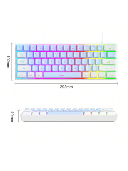 Magegee TS91 60% round Keycaps Wired Keyboard 68 Keys RGB Backlight Small Portable Office Computer Membrane Keyboard for Windows Tablet Laptop Office Home Use White