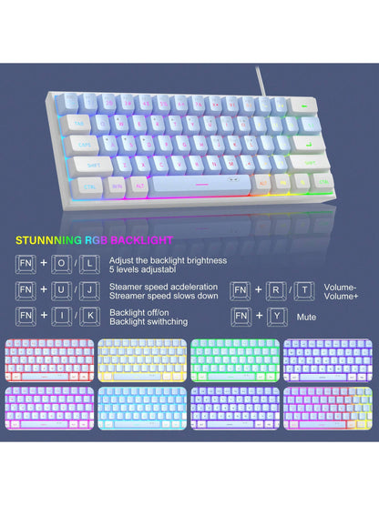 Magegee TS91 60% round Keycaps Wired Keyboard 68 Keys RGB Backlight Small Portable Office Computer Membrane Keyboard for Windows Tablet Laptop Office Home Use White