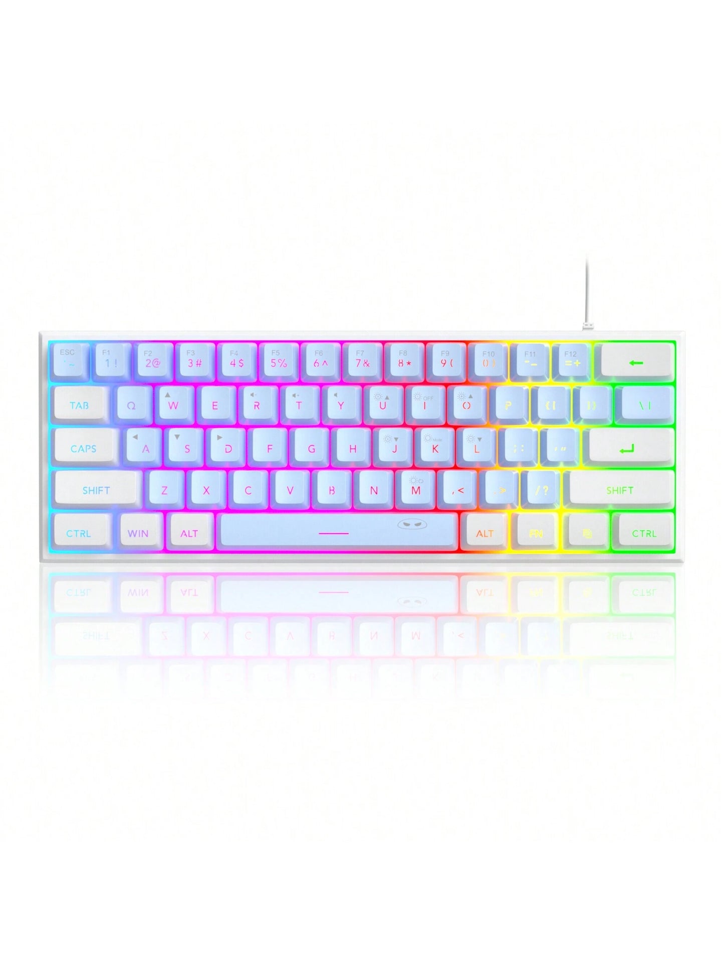 Magegee TS91 60% round Keycaps Wired Keyboard 68 Keys RGB Backlight Small Portable Office Computer Membrane Keyboard for Windows Tablet Laptop Office Home Use White