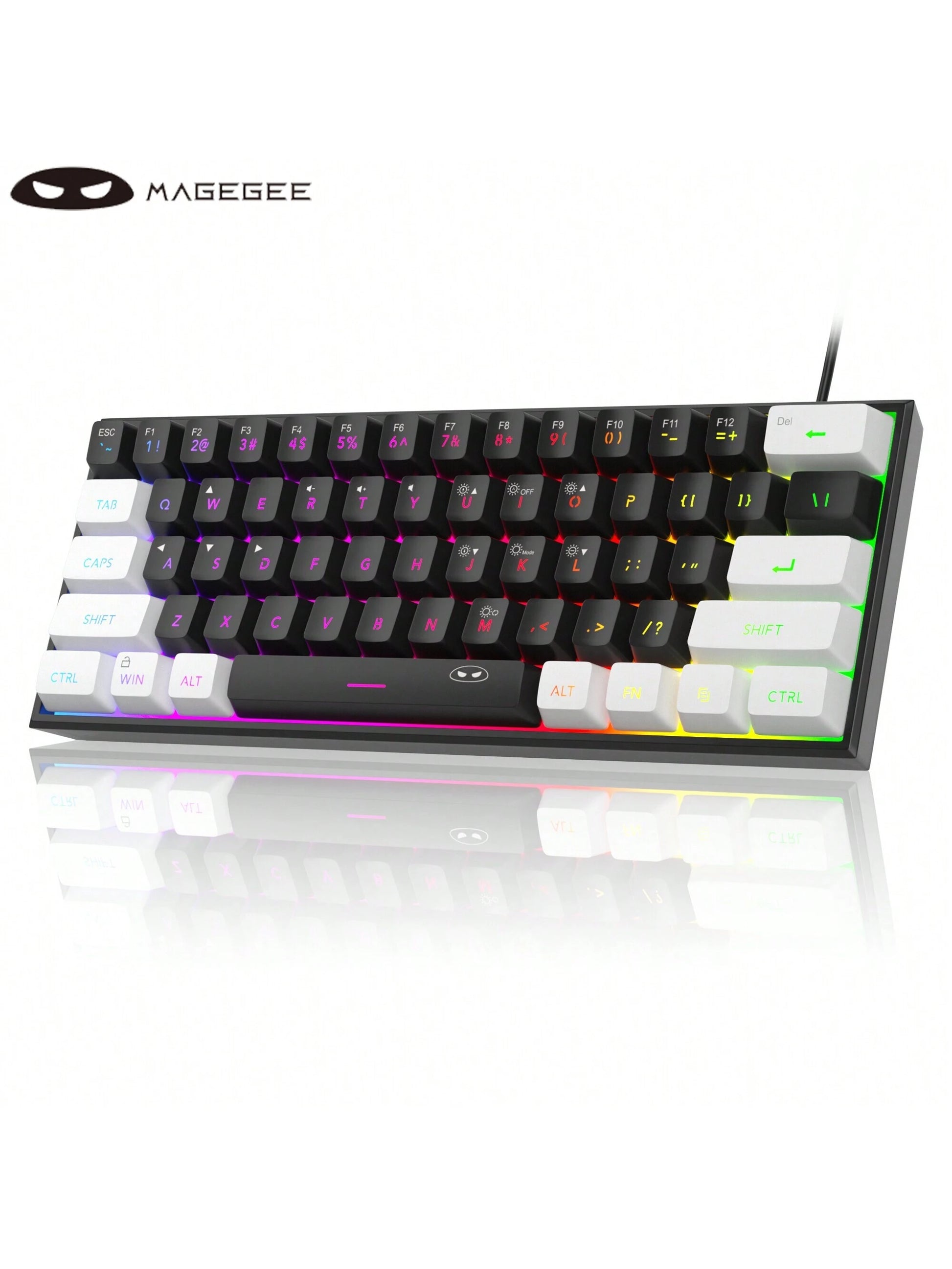 Magegee TS91 60% round Keycaps Wired Keyboard 68 Keys RGB Backlight Small Portable Office Computer Membrane Keyboard for Windows Tablet Laptop Office Home Use White