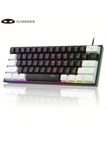 Magegee TS91 60% round Keycaps Wired Keyboard 68 Keys RGB Backlight Small Portable Office Computer Membrane Keyboard for Windows Tablet Laptop Office Home Use White