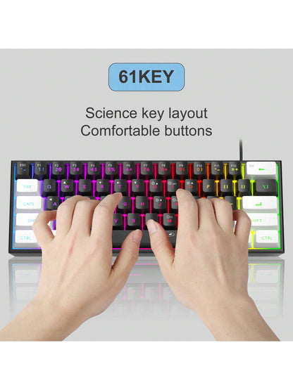 Magegee TS91 60% round Keycaps Wired Keyboard 68 Keys RGB Backlight Small Portable Office Computer Membrane Keyboard for Windows Tablet Laptop Office Home Use White