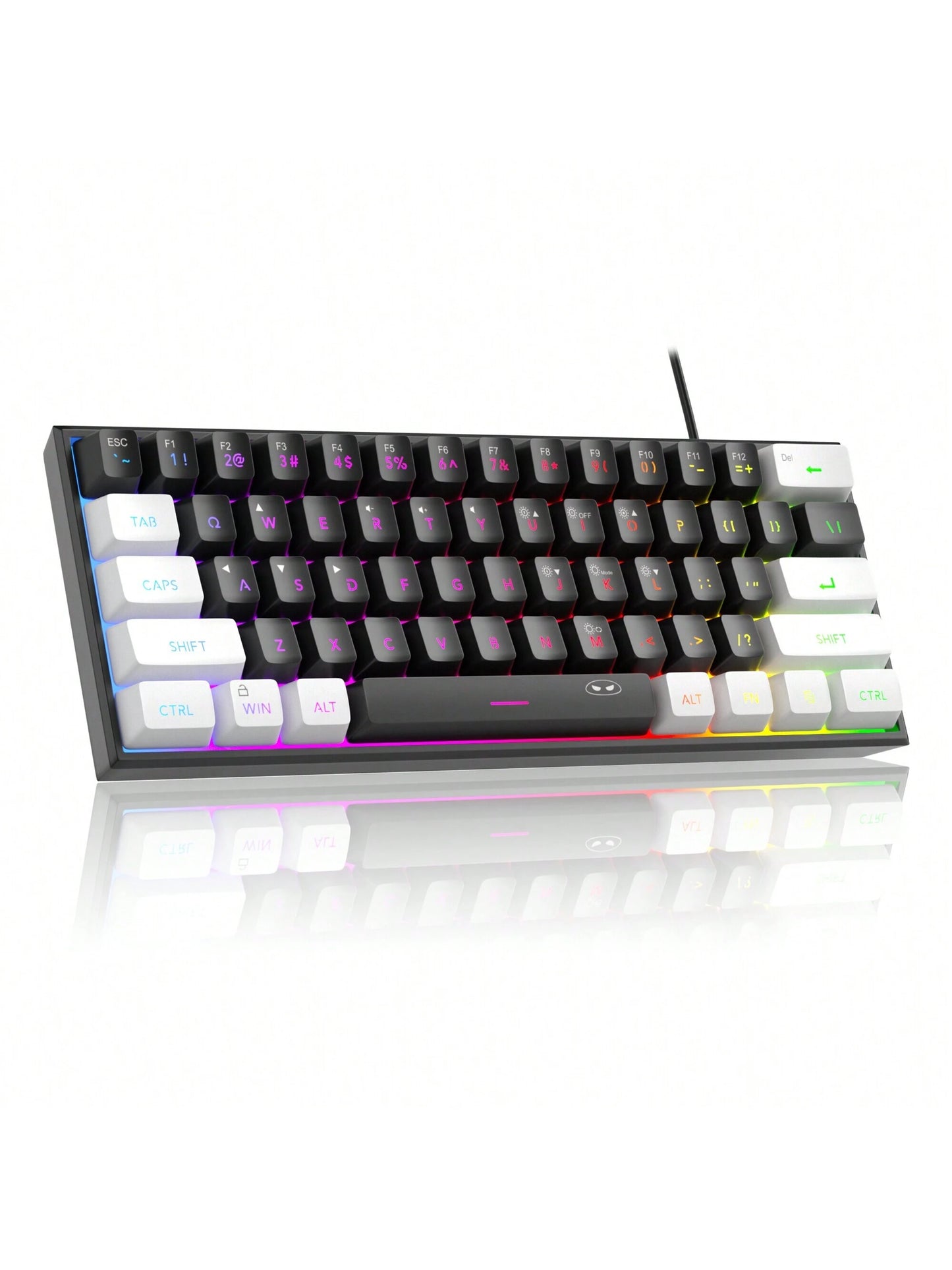 Magegee TS91 60% round Keycaps Wired Keyboard 68 Keys RGB Backlight Small Portable Office Computer Membrane Keyboard for Windows Tablet Laptop Office Home Use White