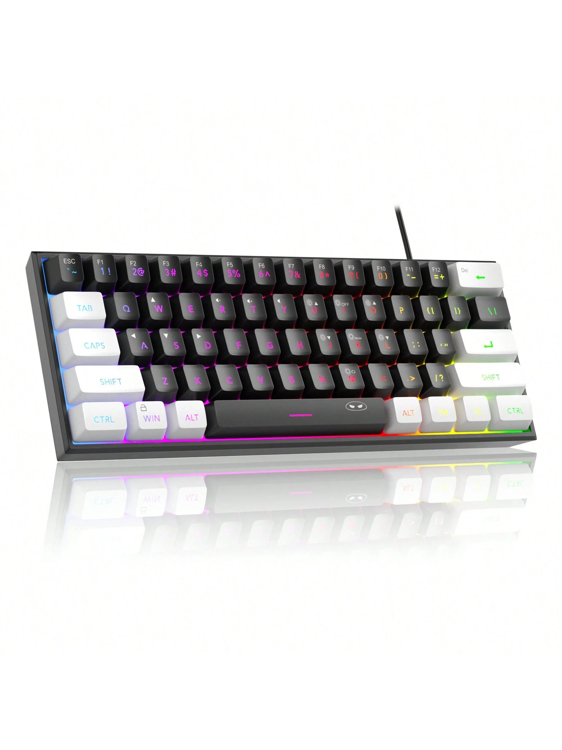 Magegee TS91 60% round Keycaps Wired Keyboard 68 Keys RGB Backlight Small Portable Office Computer Membrane Keyboard for Windows Tablet Laptop Office Home Use White