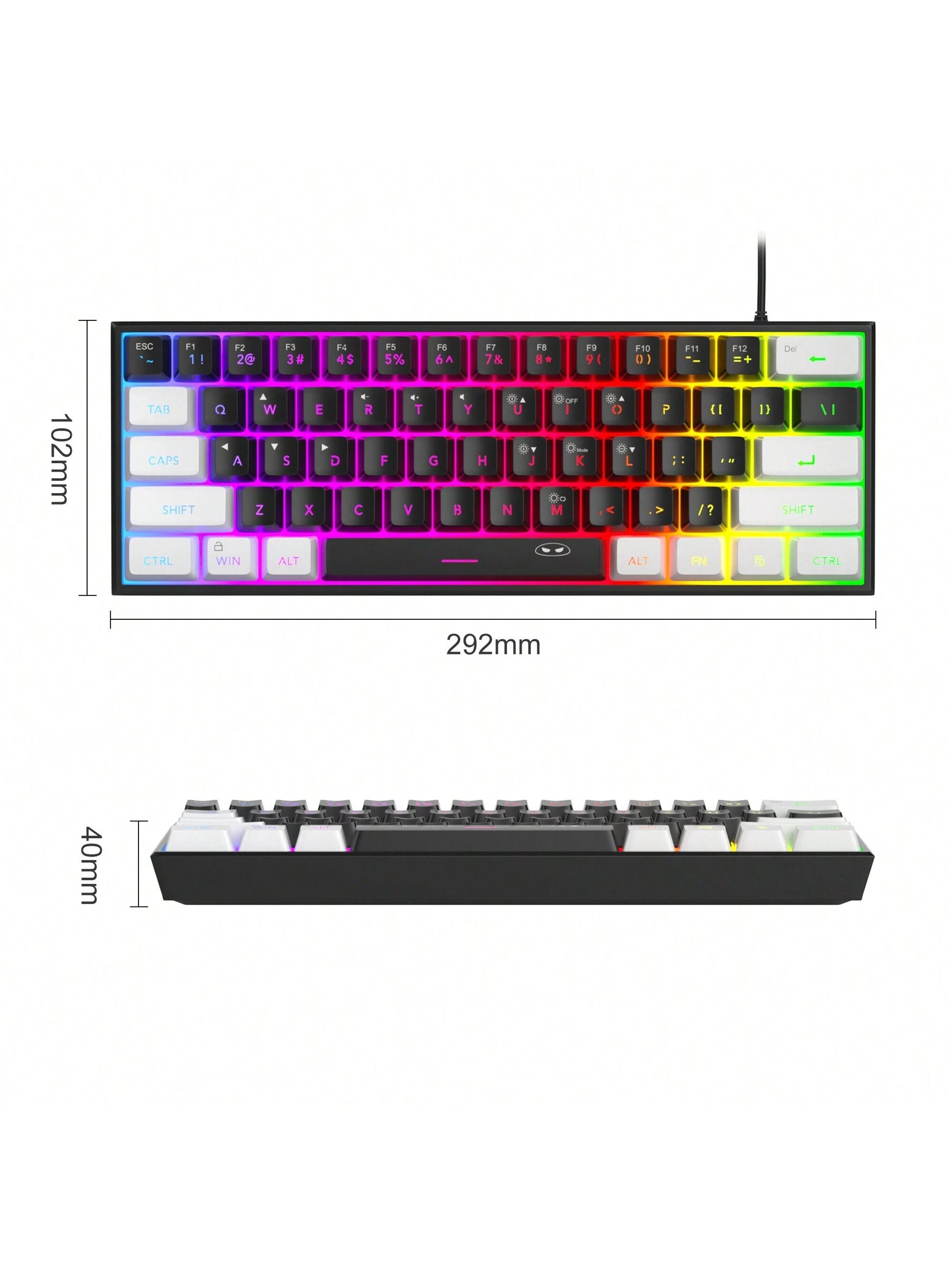 Magegee TS91 60% round Keycaps Wired Keyboard 68 Keys RGB Backlight Small Portable Office Computer Membrane Keyboard for Windows Tablet Laptop Office Home Use White