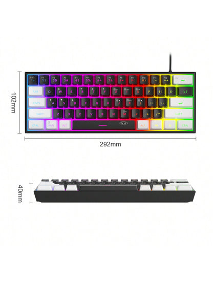 Magegee TS91 60% round Keycaps Wired Keyboard 68 Keys RGB Backlight Small Portable Office Computer Membrane Keyboard for Windows Tablet Laptop Office Home Use White