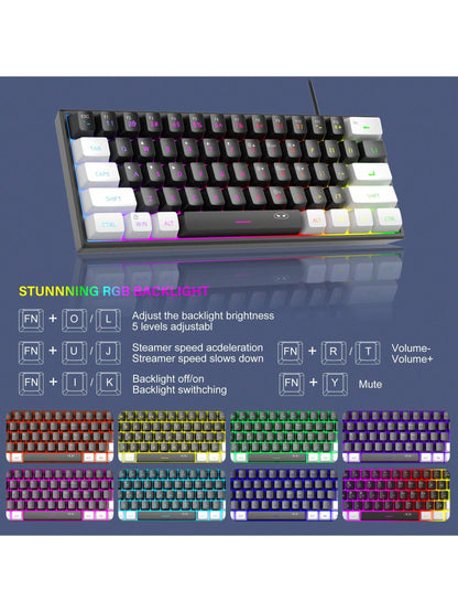 Magegee TS91 60% round Keycaps Wired Keyboard 68 Keys RGB Backlight Small Portable Office Computer Membrane Keyboard for Windows Tablet Laptop Office Home Use White