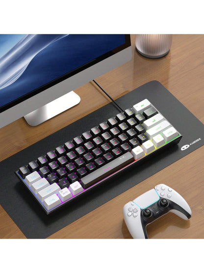 Magegee TS91 60% round Keycaps Wired Keyboard 68 Keys RGB Backlight Small Portable Office Computer Membrane Keyboard for Windows Tablet Laptop Office Home Use White