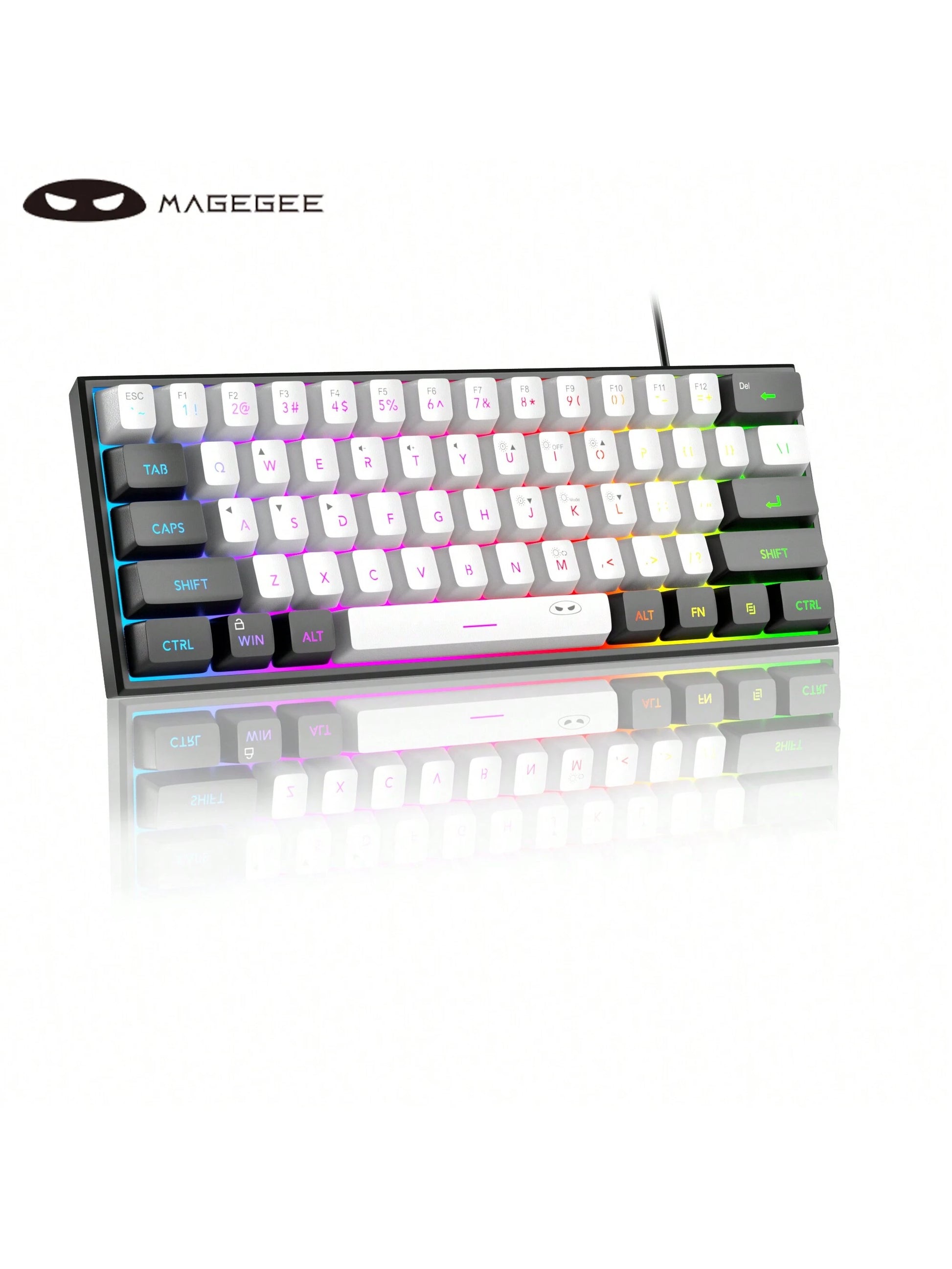 Magegee TS91 60% round Keycaps Wired Keyboard 68 Keys RGB Backlight Small Portable Office Computer Membrane Keyboard for Windows Tablet Laptop Office Home Use White