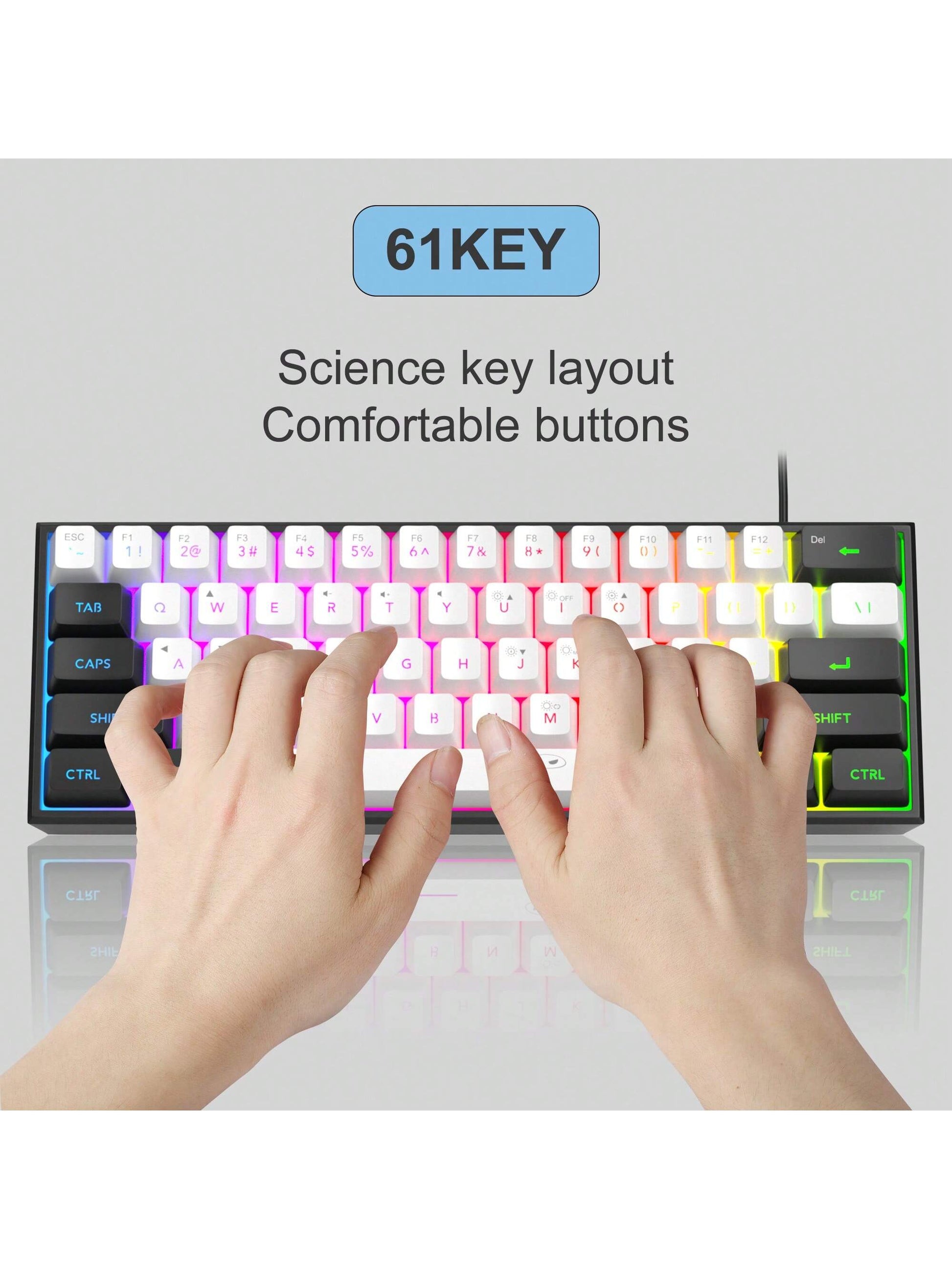 Magegee TS91 60% round Keycaps Wired Keyboard 68 Keys RGB Backlight Small Portable Office Computer Membrane Keyboard for Windows Tablet Laptop Office Home Use White