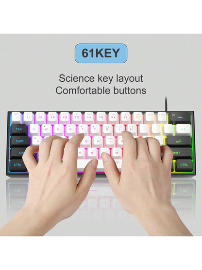 Magegee TS91 60% round Keycaps Wired Keyboard 68 Keys RGB Backlight Small Portable Office Computer Membrane Keyboard for Windows Tablet Laptop Office Home Use White