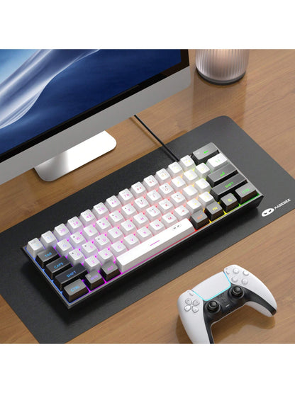 Magegee TS91 60% round Keycaps Wired Keyboard 68 Keys RGB Backlight Small Portable Office Computer Membrane Keyboard for Windows Tablet Laptop Office Home Use White