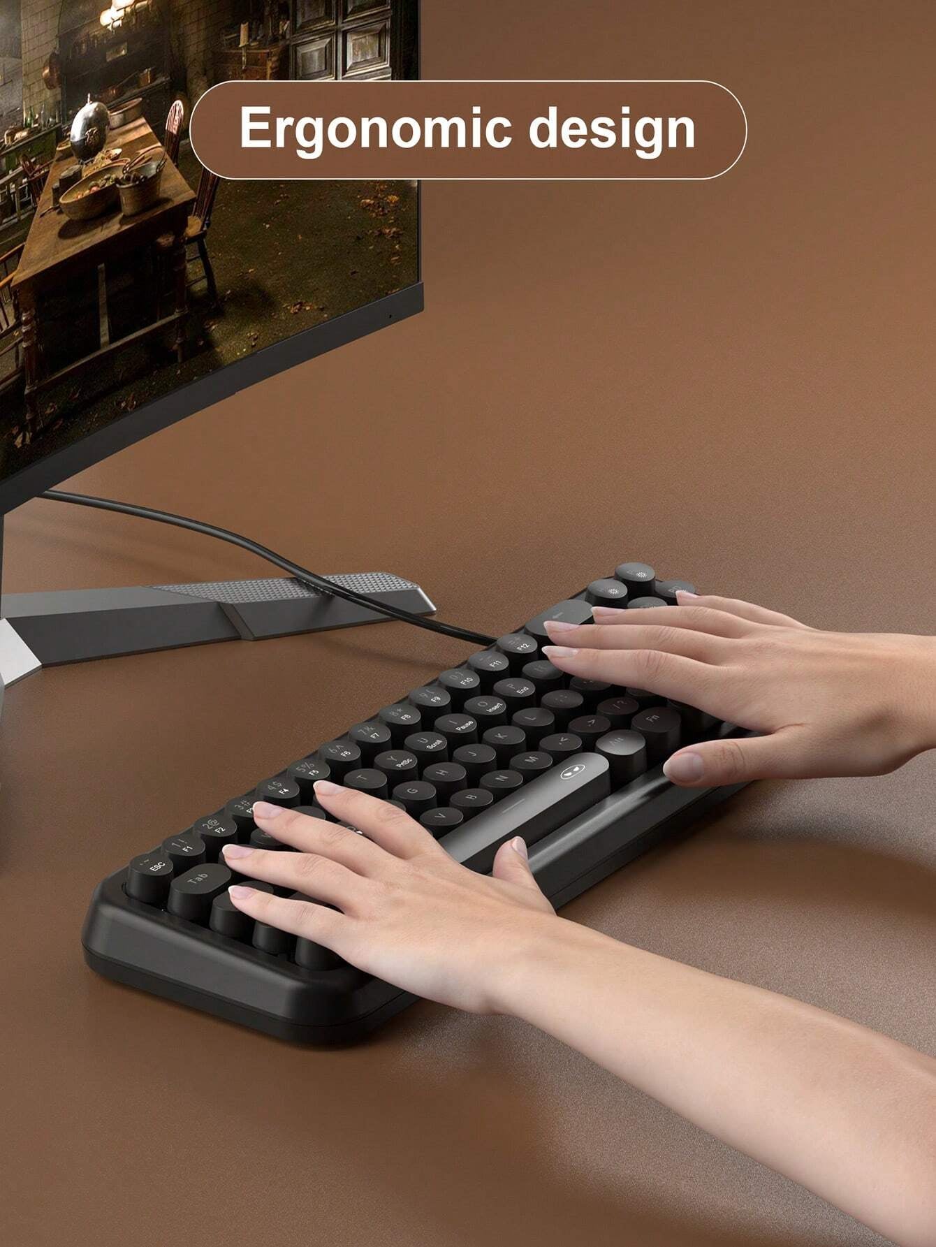 Magegee TS91 60% round Keycaps Wired Keyboard 68 Keys RGB Backlight Small Portable Office Computer Membrane Keyboard for Windows Tablet Laptop Office Home Use White