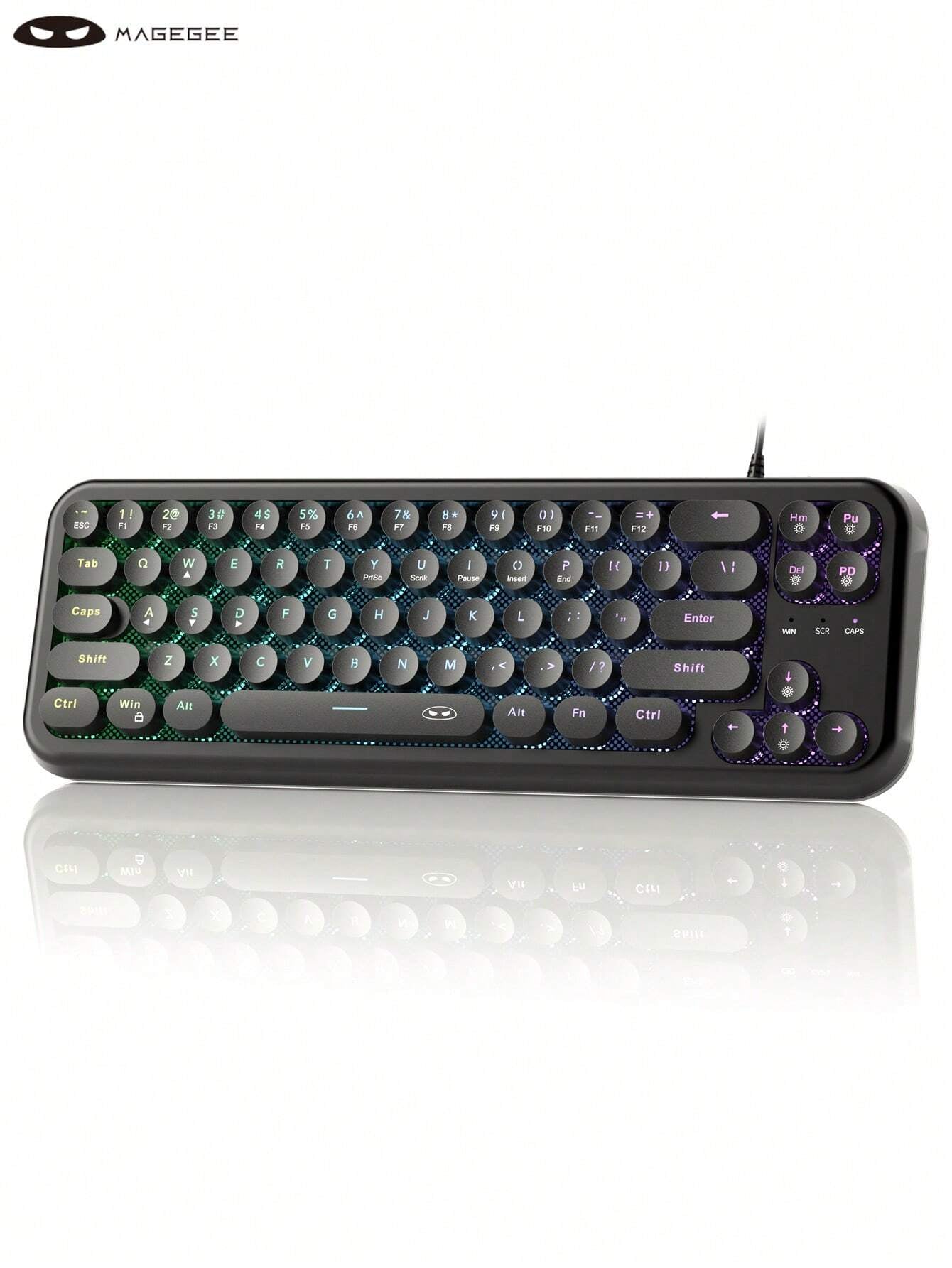 Magegee TS91 60% round Keycaps Wired Keyboard 68 Keys RGB Backlight Small Portable Office Computer Membrane Keyboard for Windows Tablet Laptop Office Home Use White