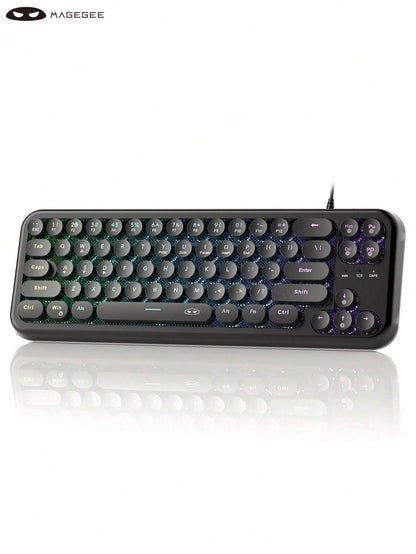 Magegee TS91 60% round Keycaps Wired Keyboard 68 Keys RGB Backlight Small Portable Office Computer Membrane Keyboard for Windows Tablet Laptop Office Home Use White